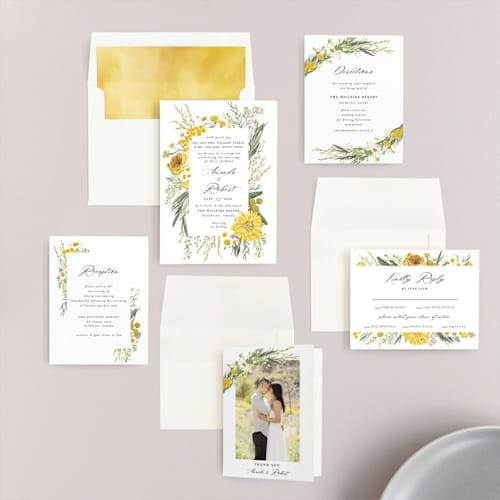 This is a honey wedding invitations with standard by Susan Moyal called organic florals printing on signature in standard