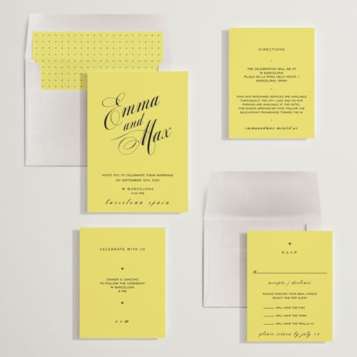 This is a lemon wedding invitations with standard by Ani Somi called in lights printing on signature in standard