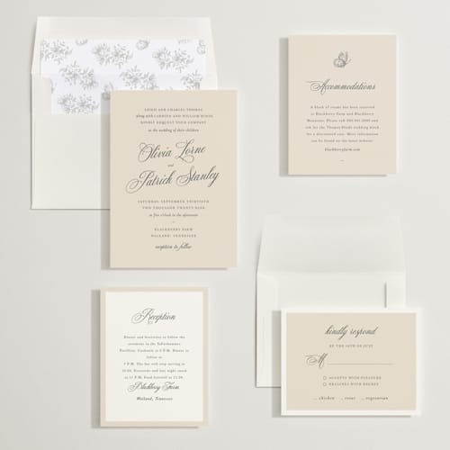 This is a champagne wedding invitations with standard by Sara Hicks Malone called belle meade printing on signature in standard