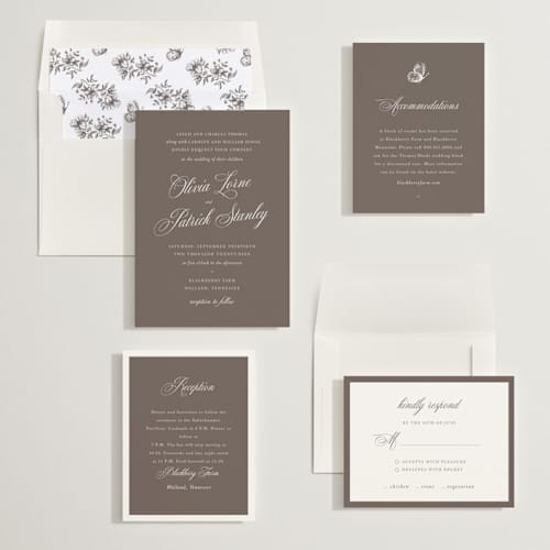 This is a latte wedding invitations with standard by Sara Hicks Malone called belle meade printing on signature in standard
