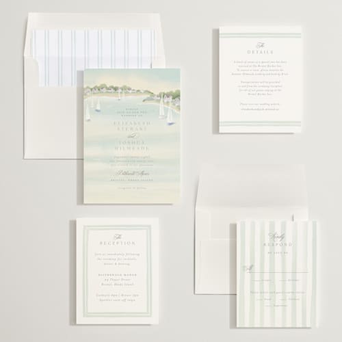 This is a sea glass wedding invitations with standard by Jennifer Wick called bristol printing on signature in standard