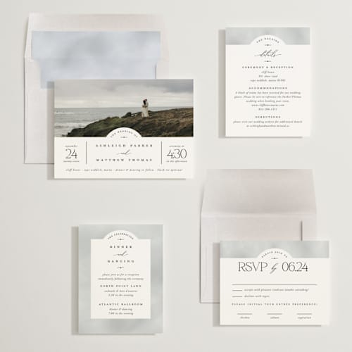 This is a cloud wedding invitations with standard by Heather Schertzer called panoramic printing on signature in standard