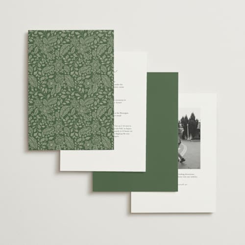 This is a moss wedding invitations with standard by Jen Owens called embroidered printing on signature in standard