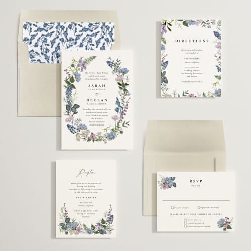 This is a lavender wedding invitations with standard by Susan Moyal called lilac bloom printing on signature in standard