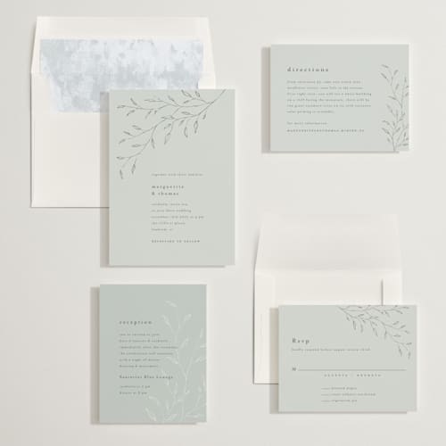 This is a powder blue wedding invitations with standard by chocomocacino called tortina printing on signature in standard