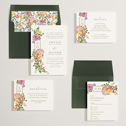 This is a summer wedding invitations with standard by Angela Marzuki called garland monogram printing on signature in standard