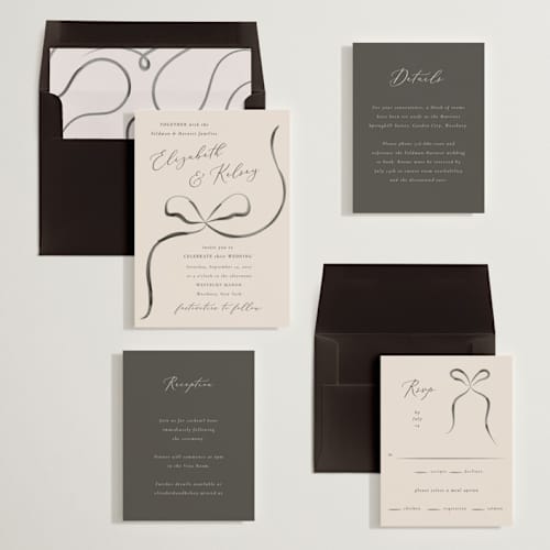 This is a tuxedo wedding invitations with standard by Corinne Malesic called bow printing on signature in standard