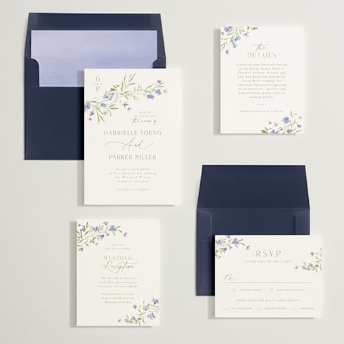 This is a wisteria wedding invitations with standard by Everett Paper Goods called sweeping meadow printing on signature in standard