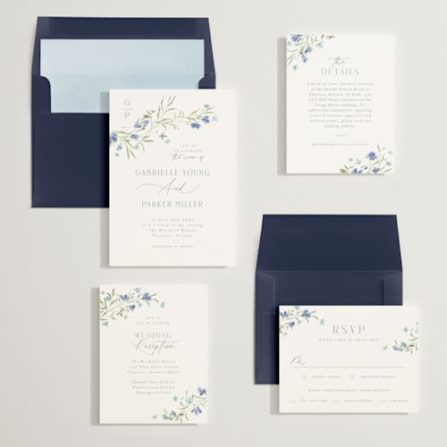 This is a aquamarine wedding invitations with standard by Everett Paper Goods called sweeping meadow printing on signature in standard
