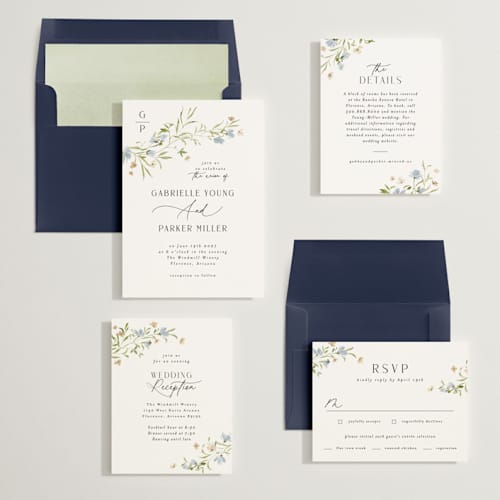This is a porcelain wedding invitations with standard by Everett Paper Goods called sweeping meadow printing on signature in standard