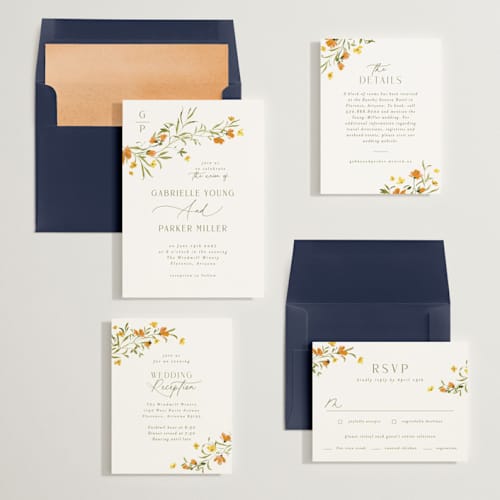 This is a citrine wedding invitations with standard by Everett Paper Goods called sweeping meadow printing on signature in standard