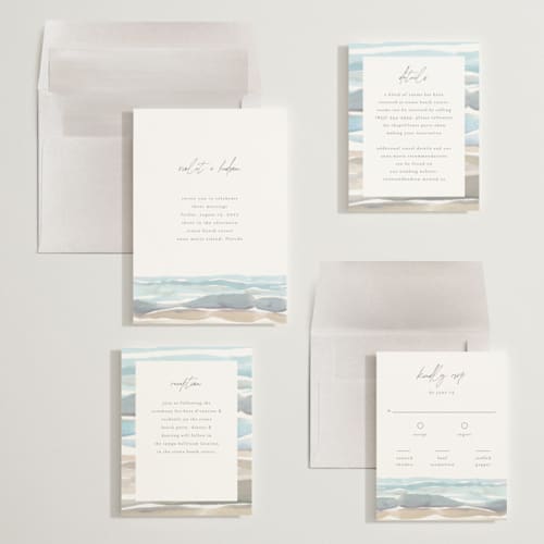 This is a seaglass wedding invitations with standard by Pixel and Hank called waves printing on signature in standard