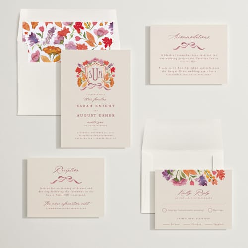 This is a autumn wedding invitations with standard by Pink House Press called crest fall printing on signature in standard