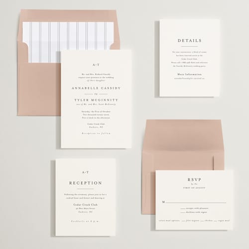 This is a cotton wedding invitations with standard by Stacey Meacham called cedar creek printing on signature in standard