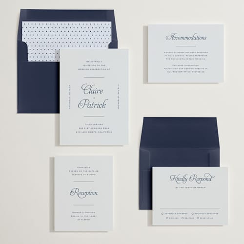 This is a powder wedding invitations with standard by Carolyn MacLaren called modernne printing on signature in standard