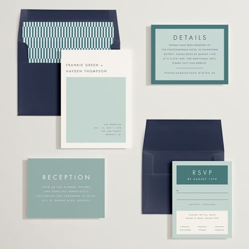 This is a seafoam wedding invitations with standard by Snow and Ivy called colorfield printing on signature in standard