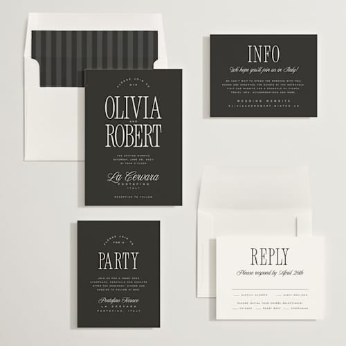 This is a charcoal wedding invitations with standard by Kelly Schmidt called riviera printing on signature in standard