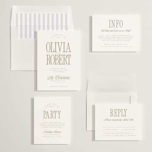 This is a golden wedding invitations with standard by Kelly Schmidt called riviera printing on signature in standard