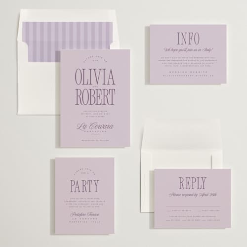 This is a lilac wedding invitations with standard by Kelly Schmidt called riviera printing on signature in standard