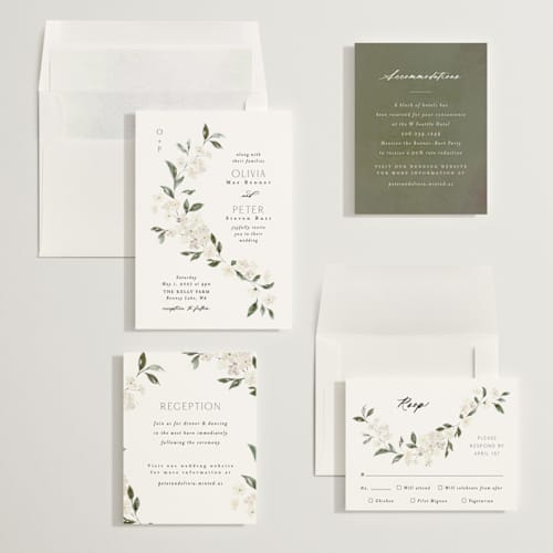 This is a porcelain wedding invitations with standard by Itsy Belle Studio called sweeping vine printing on signature in standard