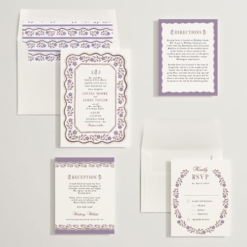 This is a plum wedding invitations with standard by Alethea and Ruth called sweet vintage printing on signature in standard
