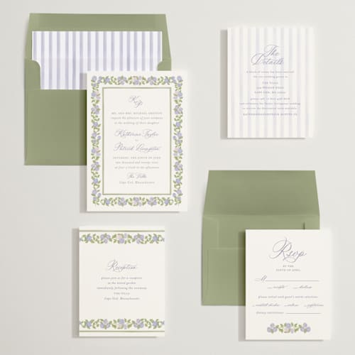 This is a iris wedding invitations with standard by Creo Study called pillowy border printing on signature in standard