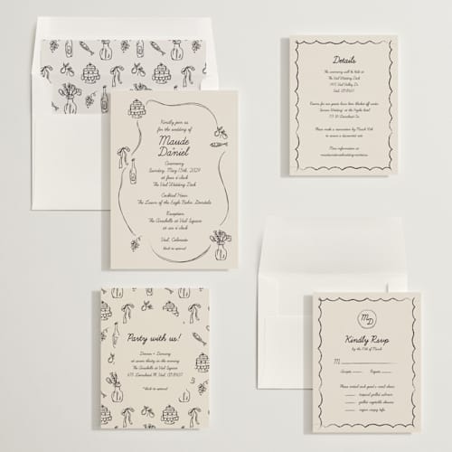This is a ivory wedding invitations with standard by Aviva Atri called sketchbook love printing on signature in standard