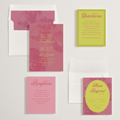 This is a flamingo wedding invitations with standard by Morgan Kendall called maximalist poppies printing on signature in standard