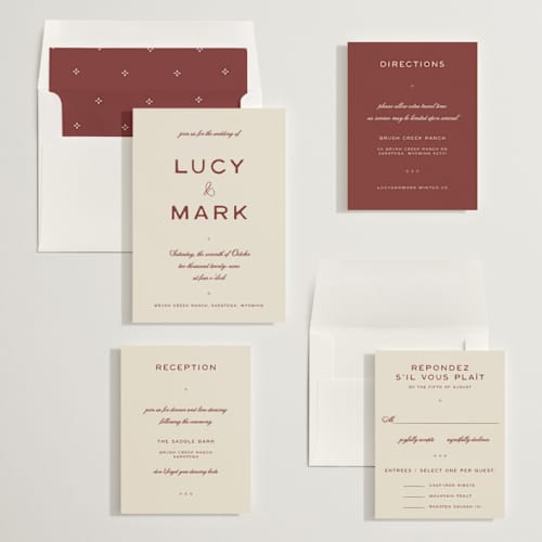 This is a rust wedding invitations with standard by Ani Somi called rose ink printing on signature in standard