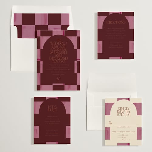 This is a scarlet wedding invitations with standard by Baumbirdy called checker wash printing on signature in standard