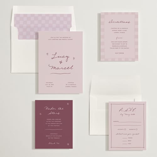 This is a lilac wedding invitations with standard by Ani Somi called ballpoint suite printing on signature in standard