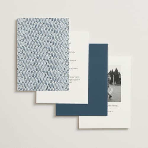 This is a deep ocean wedding invitations with standard by Pati Cascino called puglia printing on signature in standard