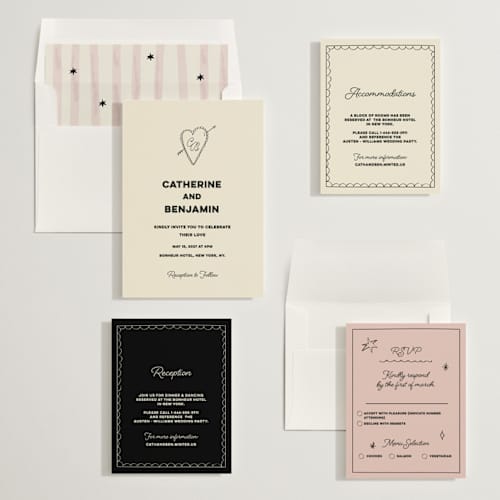 This is a leather wedding invitations with standard by Helena Vitto called crazy little thing called love printing on signature in standard
