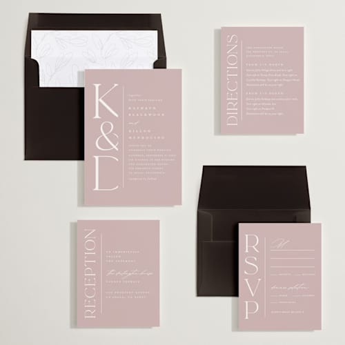 This is a rose wedding invitations with standard by Erica Krystek called modern monogram printing on signature in standard