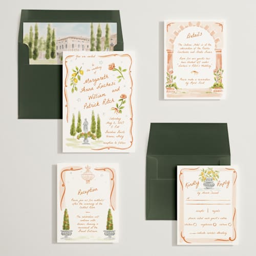 This is a flame wedding invitations with standard by Pati Cascino called giardino printing on signature in standard