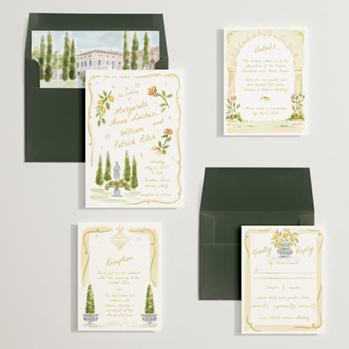 This is a limone wedding invitations with standard by Pati Cascino called giardino printing on signature in standard