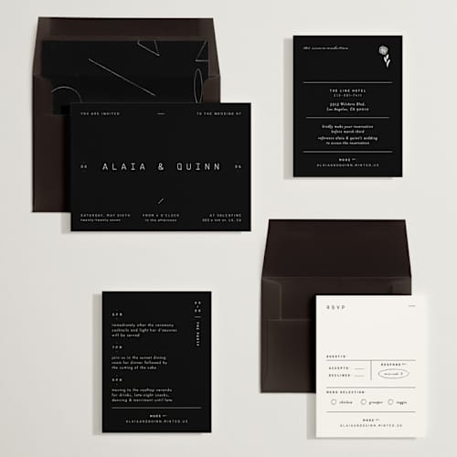 This is a ink wedding invitations with standard by Blustery August called alaia printing on signature in standard