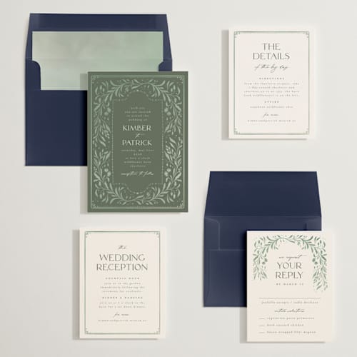 This is a sage wedding invitations with standard by Ashley DeMeyere called porcelain printing on signature in standard
