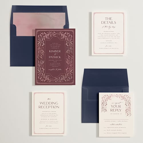 This is a bordeaux wedding invitations with standard by Ashley DeMeyere called porcelain printing on signature in standard