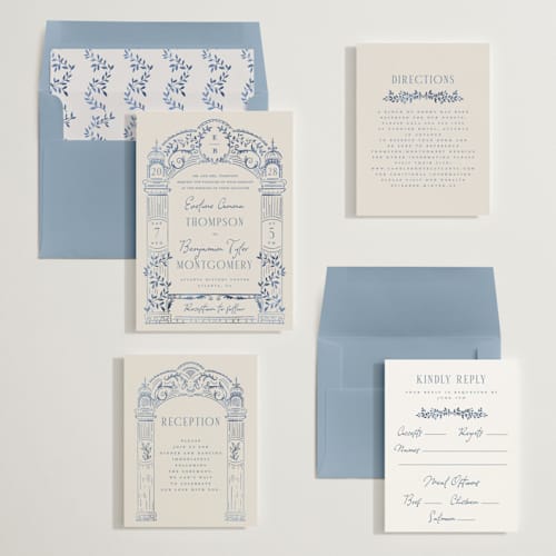 This is a navy wedding invitations with standard by Petra Kern called pavilion printing on signature in standard