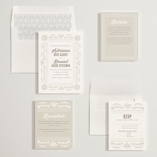 This is a seashell wedding invitations with standard by Jessie Steury called pretty picado printing on signature in standard