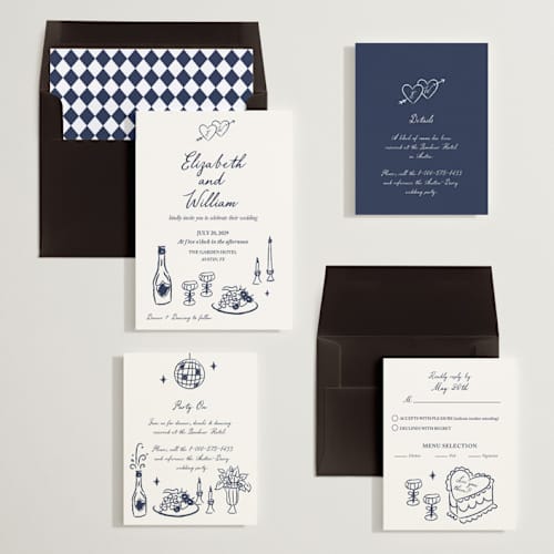 This is a midnight wedding invitations with standard by Helena Vitto called vintage lovers printing on signature in standard