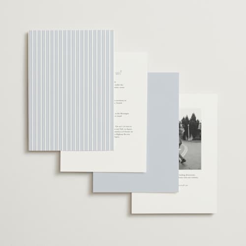 This is a dusty blue wedding invitations with standard by Jennifer Postorino called coastal charm printing on signature in standard