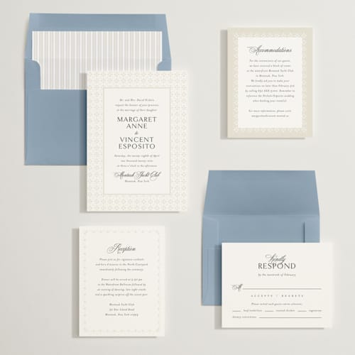 This is a albaster wedding invitations with standard by Jennifer Postorino called coastal charm printing on signature in standard