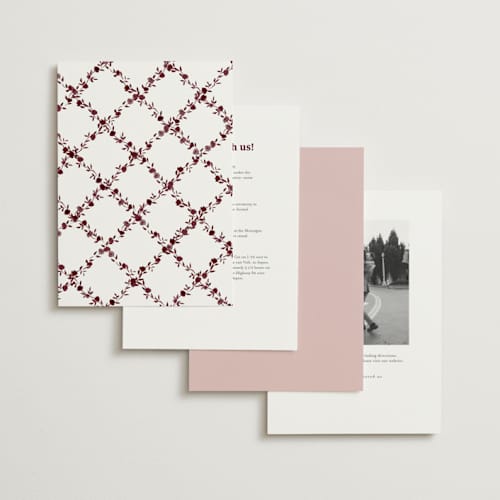 This is a burgundy velvet wedding invitations with standard by Cass Loh called blooming crest printing on signature in standard