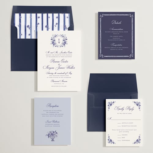This is a plum wedding invitations with standard by Cass Loh called blooming crest printing on signature in standard