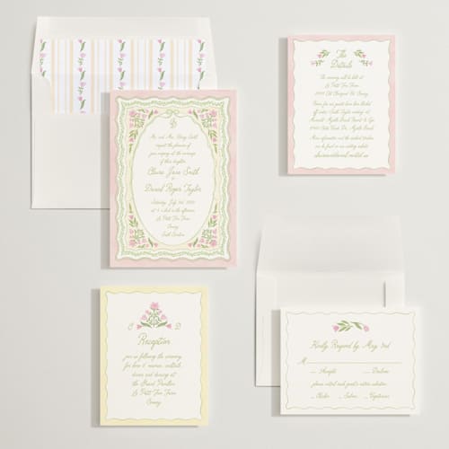 This is a rosebud wedding invitations with standard by Creo Study called folk garden printing on signature in standard