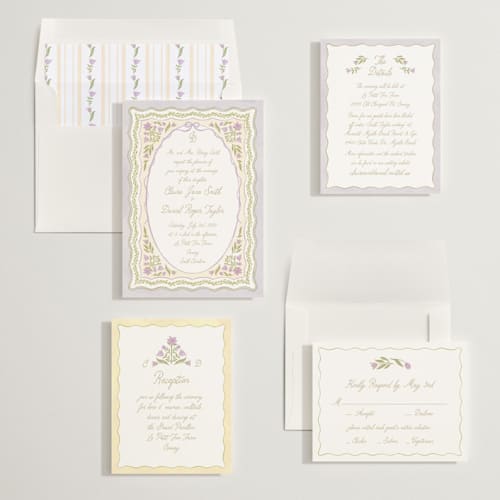 This is a iris wedding invitations with standard by Creo Study called folk garden printing on signature in standard