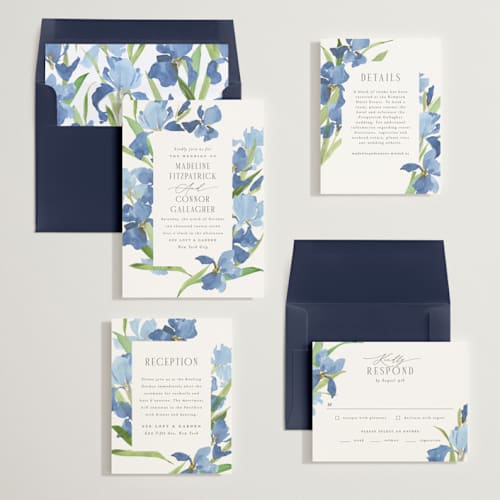 This is a lake wedding invitations with standard by Everett Paper Goods called irises printing on signature in standard