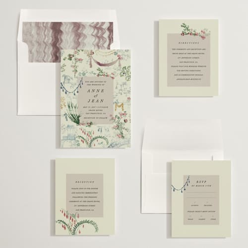 This is a rosarium wedding invitations with standard by Sumak Studio called chinoiserie printing on signature in standard